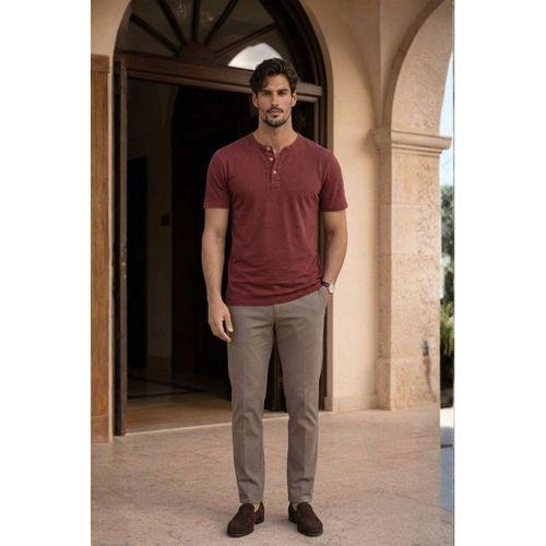 Edgar Regular Fit 3 Düğmeli Pat Flamlı Suprem Kumaş Pis Yaka Erkek T-Shirt - Kırmızı