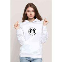 Silhouette Peace Logo Baskılı Beyaz Kadın Kapşonlu Sweatshirt