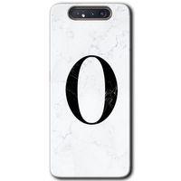MRCİLETİSİM Samsung Galaxy A80 Kılıf Baskılı Kapak - Beyaz Mermer Desenli O Harfi + 5D Tam Kaplayan Cam