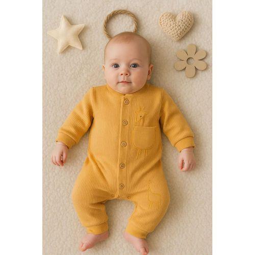 Zürafa Nakışlı Cepli % 100 Pamuk Erkek Bebek Tulumu
