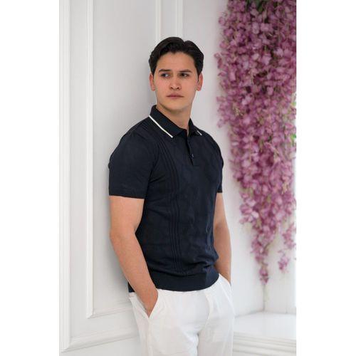 Slimfit Kolları Lastikli Likralı Desenli Polo Yaka Triko T-shirt