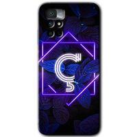 Xiaomi Redmi Note 11 4G HD Baskılı Kılıf + 9D Tam Ekran Koruyucu - Dark Neon Yaprak Ç Harfi