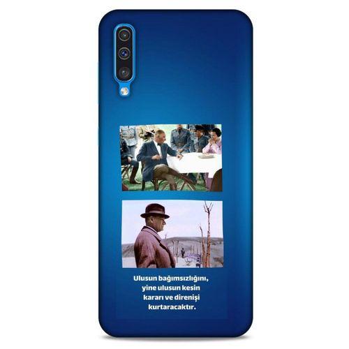 Samsung Galaxy A50 Kılıf Atatürk (6) Silikon Kılıf Koyu Mavi