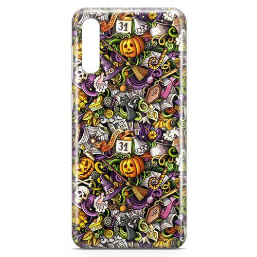 Samsung Galaxy A70 Kılıf Halloween Doodle Arka Kapak Koruma Desenli Full Koruyucu