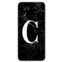 Vivo Y15s Kılıf HD Desen Baskılı Arka Kapak - Siyah Mermer Desenli C Harfi + Kırılmaz Cam