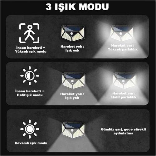 100 Led Dış Mekan Solar Aydınlatma Fotoselli Solar Lamba Hareket Sensörlü