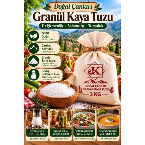 Doğal Çankırı Granül Kaya Tuzu 3 KG İri Taneli Değirmenlik Salamura Turşuluk