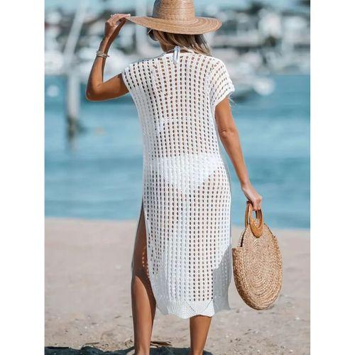 Kadın Sıfır Kol V Yaka Yanı Derin Yırtmaçlı Midi Boy Triko Elbise