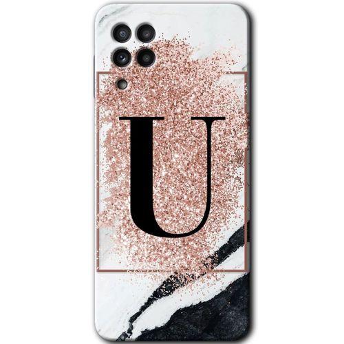 Samsung Galaxy M22 Kılıf HD Desen Baskılı Arka Kapak - Pembe Mermer Desenli U Harfi