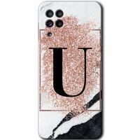 Samsung Galaxy M22 Kılıf HD Desen Baskılı Arka Kapak - Pembe Mermer Desenli U Harfi