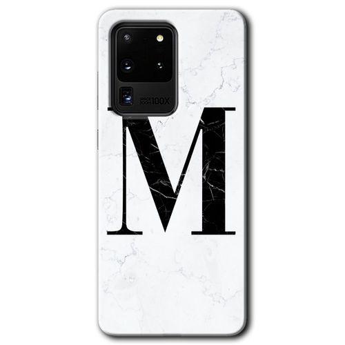 Galaxy S20 Ultra Kılıf HD Desen Baskılı Arka Kapak - Beyaz Mermer Desenli M Harfi