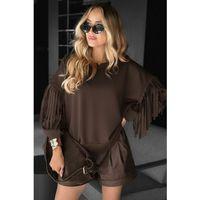 Kadın Uzun Kollu Bisiklet Yaka Kolları Püsküllü Modal Bluz