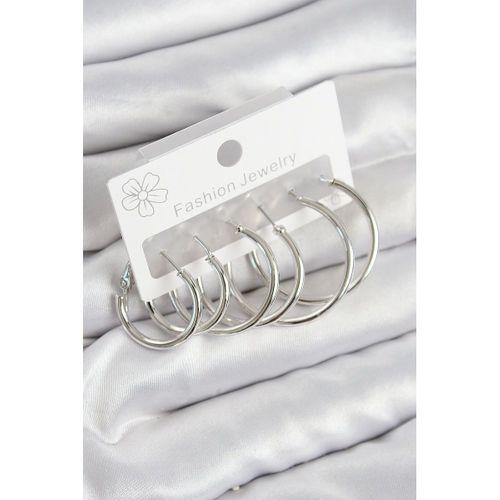 Pirinç Halka Model Gümüş Renk Kadın Set Küpe