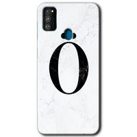 MRCİLETİSİM Samsung Galaxy M21 Kılıf HD Desen Baskılı Arka Kapak + Temperli Cam - Beyaz Mermer Desenli Ö Harfi
