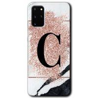 Samsung Galaxy S20 Plus Kılıf HD Desen Baskılı Arka Kapak + Temperli Cam - Pembe Mermer C Harfi