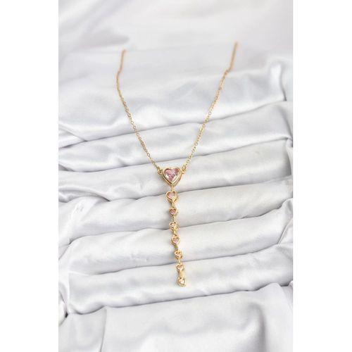 316L Çelik Zincir Gold Renk Pembe Kalp Kadın Kolye