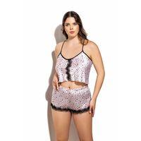 Öpücük Desenli Fantezi Büyük Beden Şortlu Saten Takım