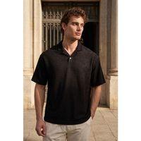 Aretus Şönil Kumaş Regular Fit Tek Düğmeli Polo Yaka Erkek T-Shirt - Siyah