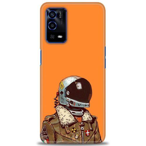 Oppo A55 Kılıf HD Baskılı Kılıf - Turuncu Astronot + Tam Ekran Koruyucu