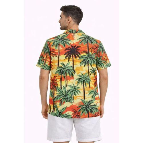 Erkek Hawaii Tarz Tropikal Palmiye Desenli Kısa Kol Gömlek Rahat Kalıp Yazlık - Desenli