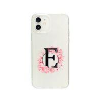 iPhone 12 Pembe Çiçek Desen E Harfli Premium Şeffaf Telefon Kılıfı