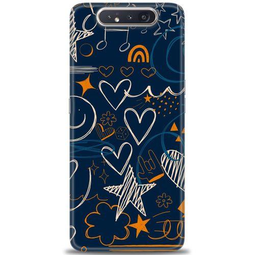 Samsung Galaxy A80 Kılıf HD Baskılı Kılıf - Notalar ve Kalpler + Tam Ekran Koruyucu