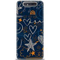 Samsung Galaxy A80 Kılıf HD Baskılı Kılıf - Notalar ve Kalpler + Tam Ekran Koruyucu
