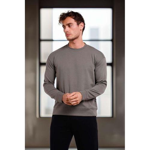 Wenders Relax Fit Basic Fırçalı Interlok Bisiklet Yaka Erkek Sweatshirt - Avcı Yeşili