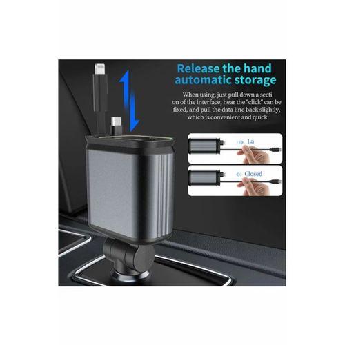 4’ü 1 Arada Çift Usb Bağlantı Çakmaklık, Type-c Hızlı Şarjlı 66w,geri Çekilebilir Araç Telefon Şarj Cihazı