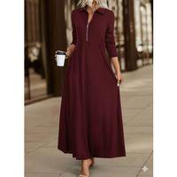 Kadın Uzun Kollu Yakalı önden Fermuarlı Uzun Viskon Iki Iplik Elbise