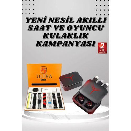 Dijital Göstergeli Powerbank Kablosuz Kulaklık Ve 7 Kordonlu Yeni Nesil Akıllı Saat Dokunmatik Kontrol