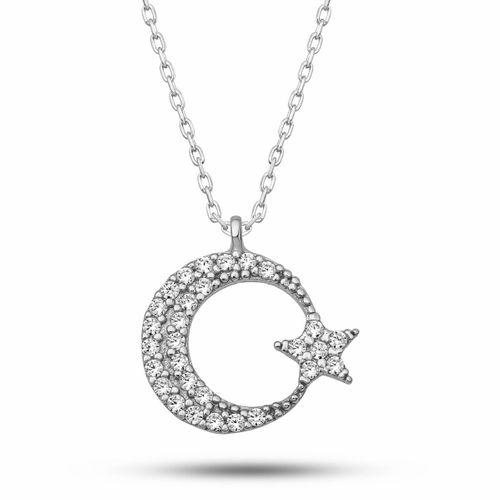 Gümüş Ay Yıldız Kadın Kolye