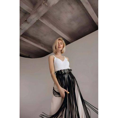 Püsküllü Deri Etek, Bel Üzeri Şık Püsküllü Deri Etek - Brf1090