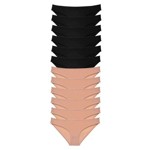 12 Adet Süper Eko Set Likralı Kadın Slip Külot Siyah Ten