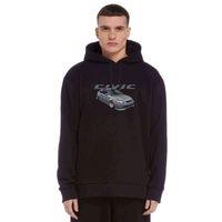 Civic Baskılı Siyah Erkek Kapşonlu Sweatshirt