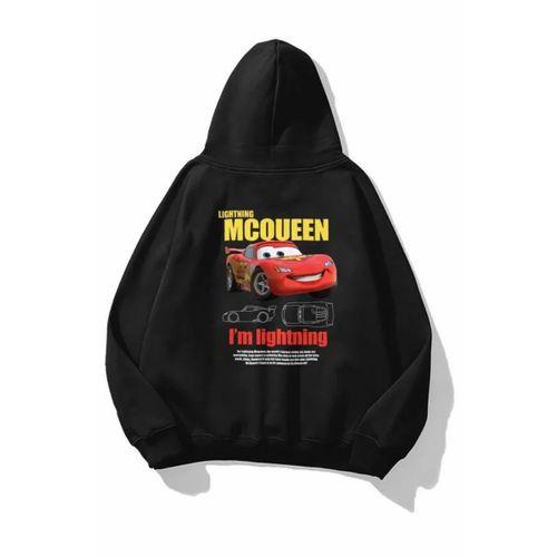 Sevgililer Günü Özel Kapüşonlu Araba Baskılı Oversize Sweatshirt - Siyah