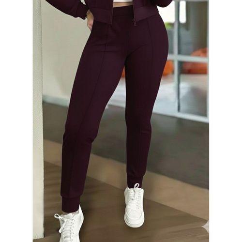 Kadın Uzun Kollu önden Fermuarlı Kısa Modal Mor Ceket Ve Pantolon Ikili Takım