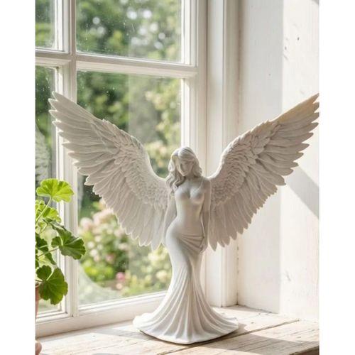 Sanatsal Melek Heykeli Kanatlı Kadın Figürlü 3d Dekoratif Biblo