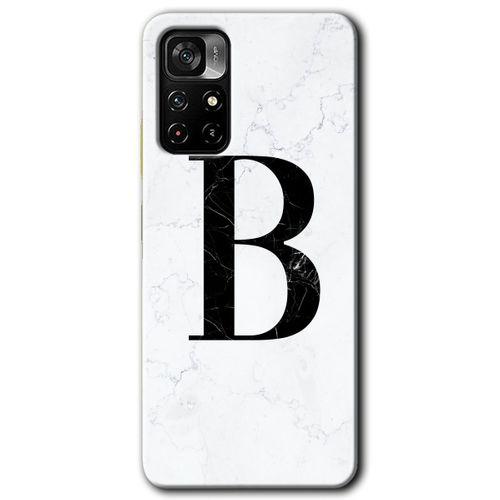 Poco M4 Pro 5G Kılıf HD Desen Baskılı Arka Kapak - Beyaz Mermer Desenli B Harfi + Kırılmaz Cam