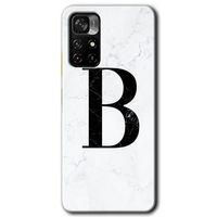 Poco M4 Pro 5G Kılıf HD Desen Baskılı Arka Kapak - Beyaz Mermer Desenli B Harfi + Kırılmaz Cam