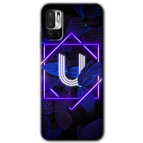 MRCİLETİSİM Poco M3 Pro Kılıf HD Desen Baskılı Arka Kapak + Temperli Cam - Dark Neon Yaprak U Harfi