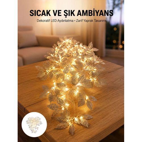 Gümüş Yaprak Tasarımlı Led Işık Pilli Ev Ve Vitrin Dekoru