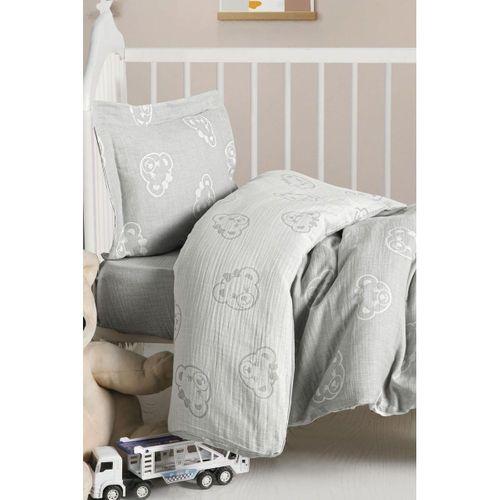 Kanz Jakarlı Müslin Bebek Nevresim Takımı Knz-013 Bear Gri
