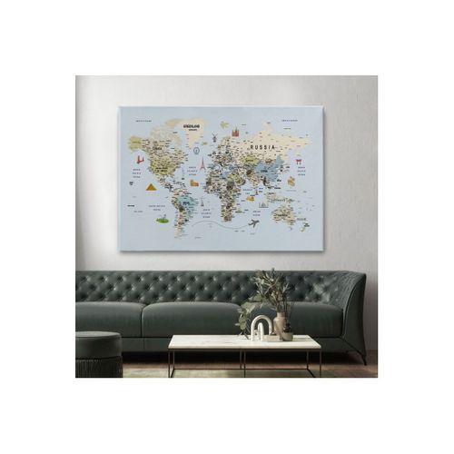 Dünya Haritası Çok Detaylı Ünlü Yerler Sembollü Kanvas Tablo 1746