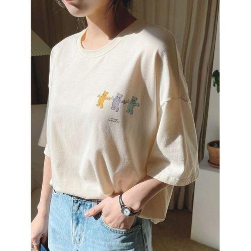 Harmandar Unique Bear Baskılı Unisex Bej Oversize T-Shirt