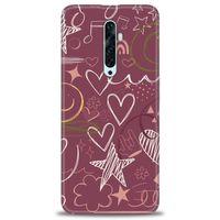 Oppo Reno 2Z Kılıf HD Baskılı Kılıf - Notalar ve Kalpler Bordo + Tam Ekran Koruyucu