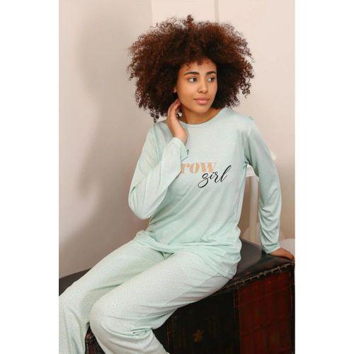 Kadın Penye Uzun Kol Pijama Takım Su Yeşili