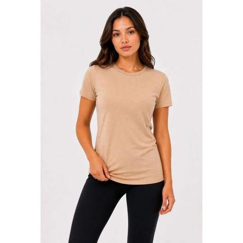 Basic Tişört Bisiklet Yaka Kısa Kol Günlük Yazlık Slim Fit T-Shirt - Bej