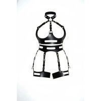 Siyah Jartiyer Harness Deri Vücut Korse Tokalı - Brf1302