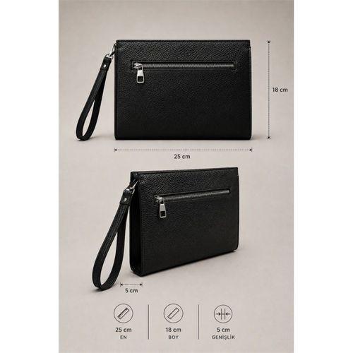 Prestige Çift Fermuarlı Erkek Clutch El Çantası - Siyah